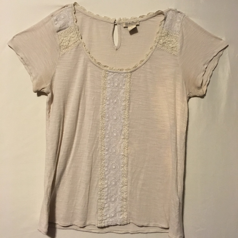 Vintage LUCKY Off-White Lace Short Sleeve Shirt